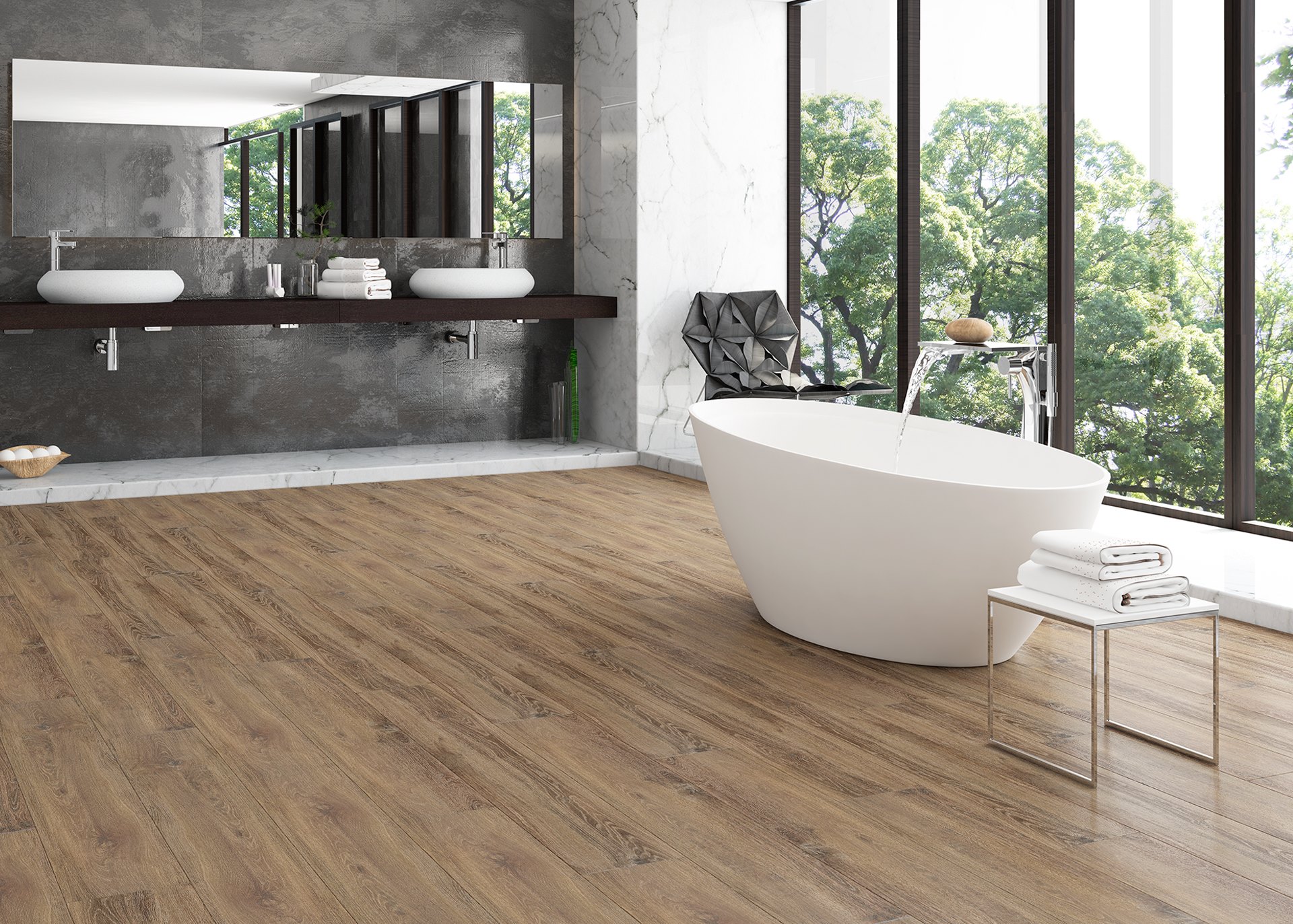 Suelos para baños, también con laminados de madera